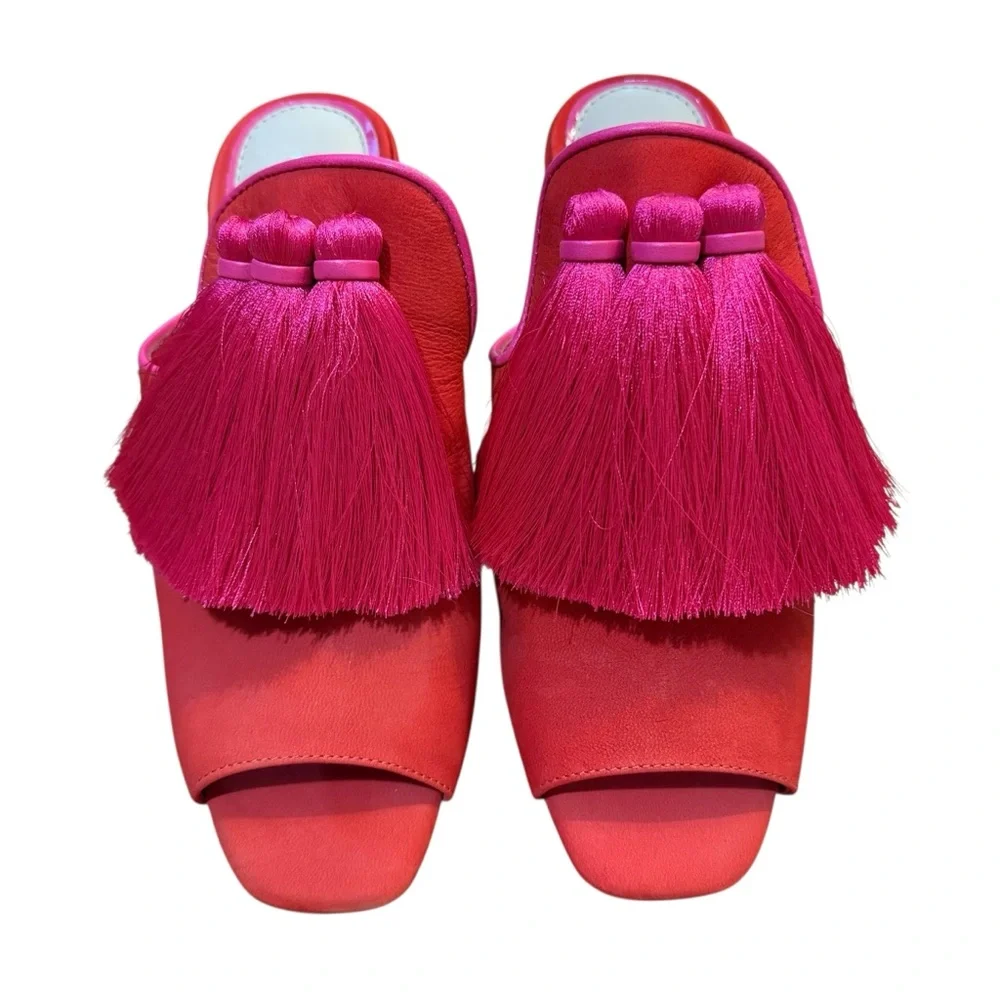 Giani Bernini Red Orange and Pink Tassel Mules - Picture 8 of 8